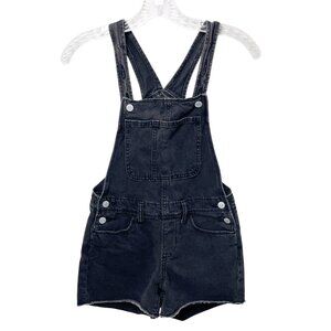 Old Navy Kids Black Wash Denim Cut Off Overalls Girls Size 10/12 100% Cotton